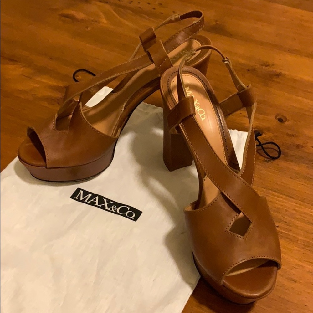 Max & Co brown leather chunky heels